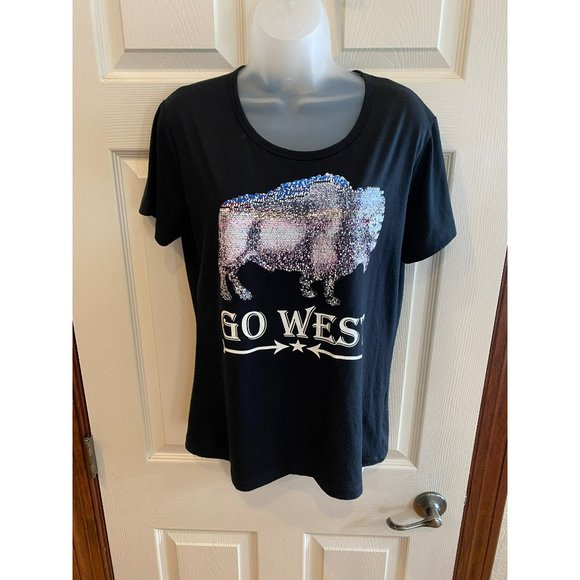 Go West Ladies Sequin Color Changing Buffalo Tee Size Medium - Picture 5 of 7